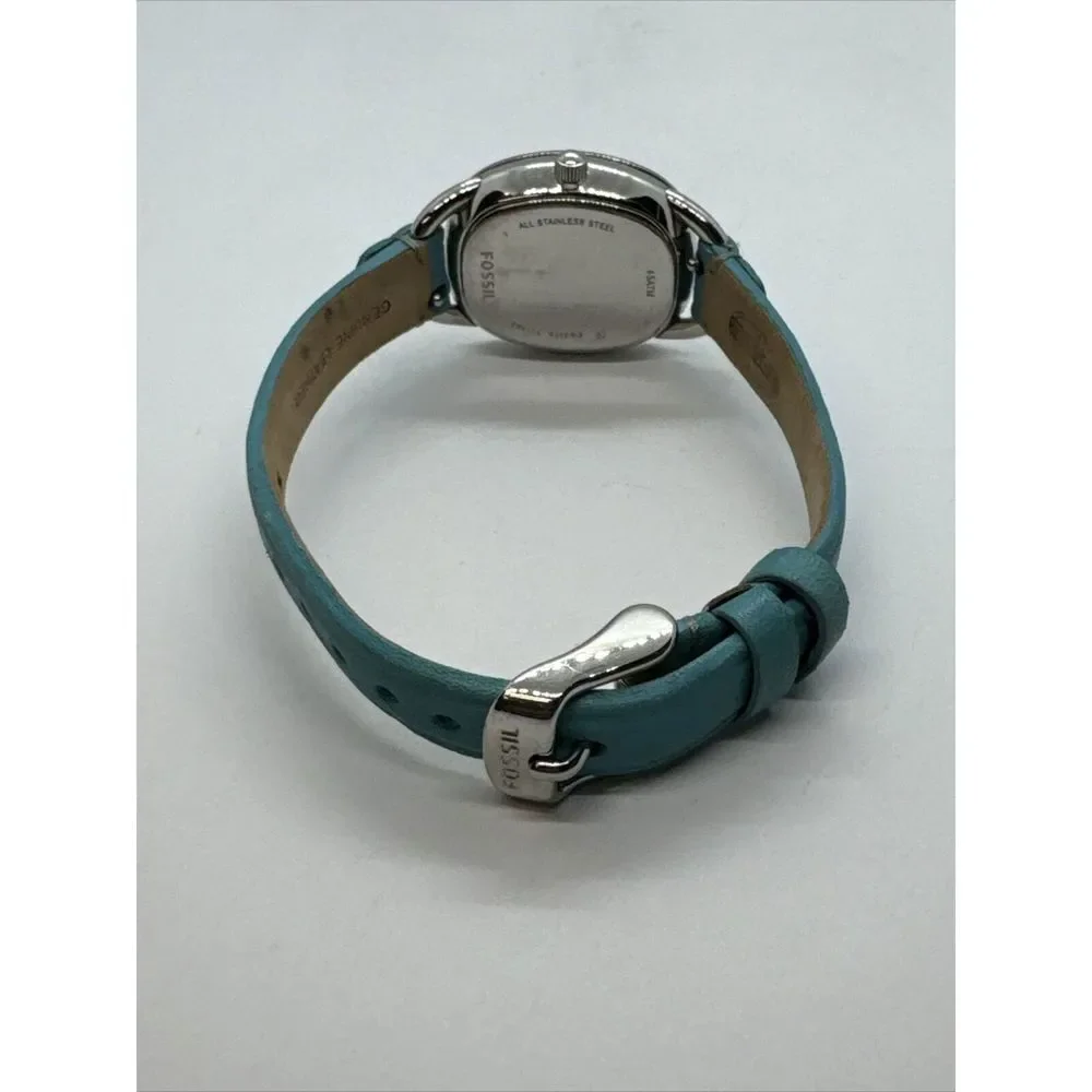 Fossil Sculptor ES3559 Women Blue Leather Analog Silver Dial Quartz Watch JNA347